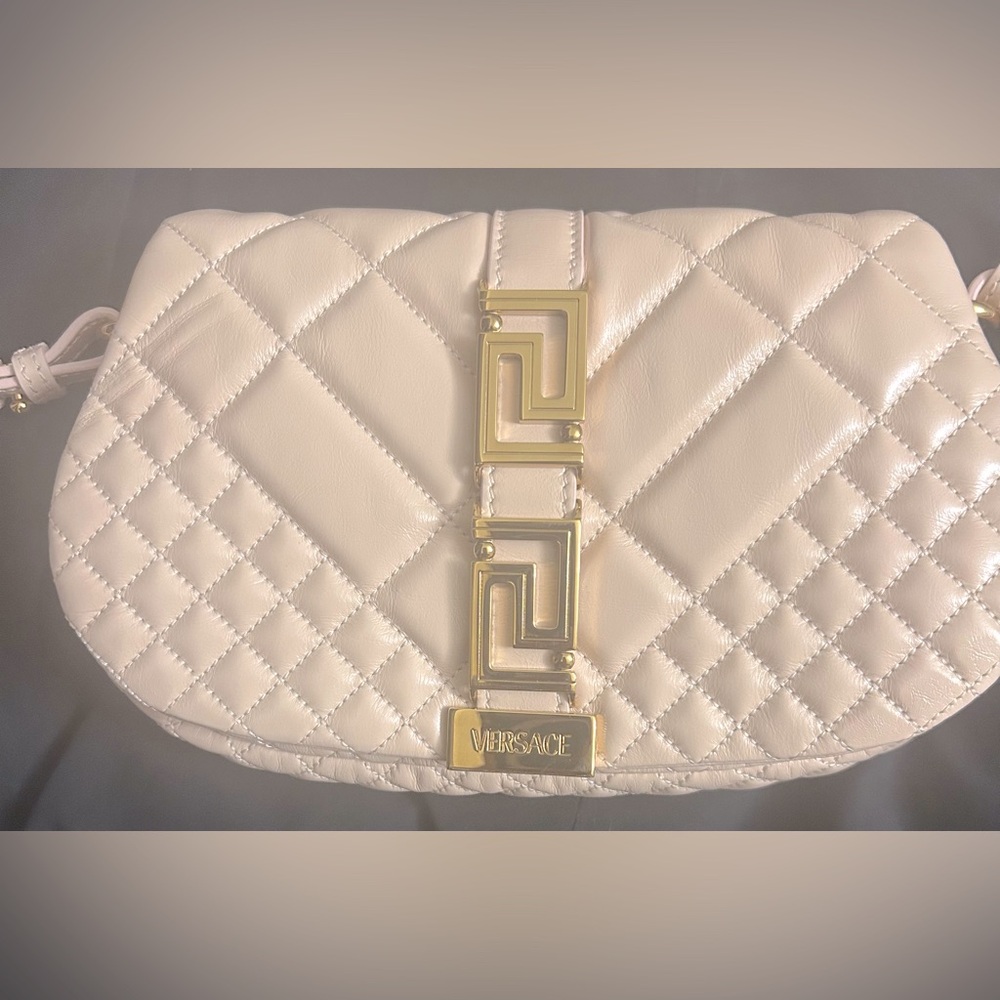 Versace Light Pink Goddess Quilted Top Handle  Crossbody Bag